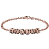 Sterling Silver Dice Cubes Name Bracelet For Boys & Men Pink Gold / For 7 Bracelets And