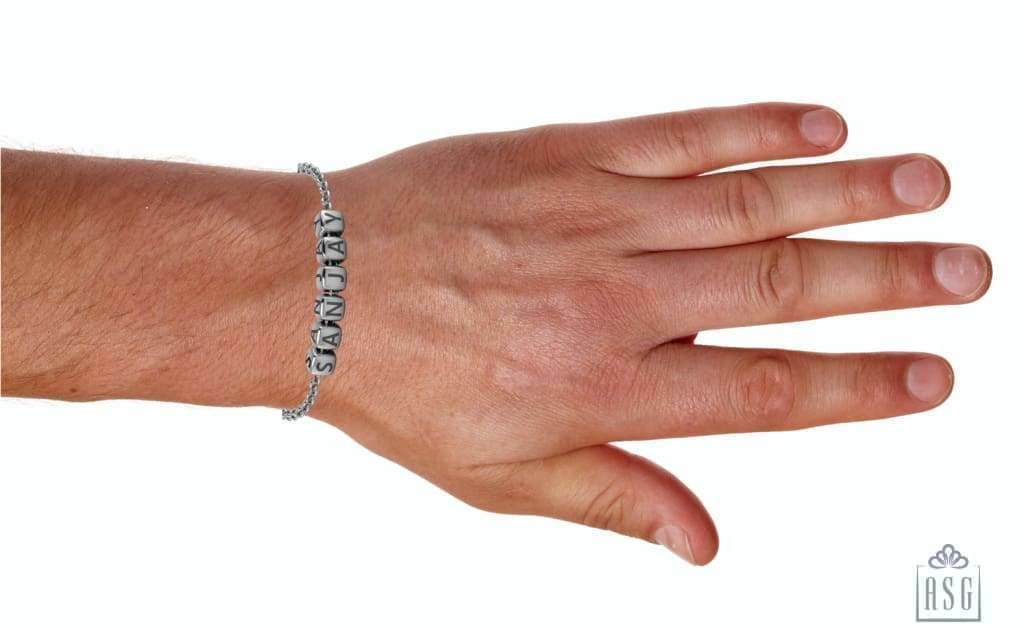 Sterling Silver Dice Cubes Name Bracelet For Boys & Men Bracelets And