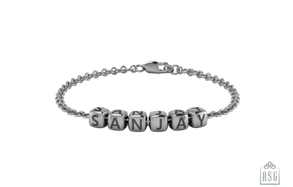 Sterling Silver Dice Cubes Name Bracelet For Boys & Men / For 7 Bracelets And