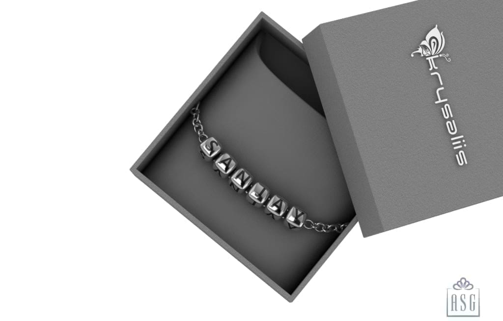 Sterling Silver Dice Cubes Name Bracelet For Boys & Men Bracelets And