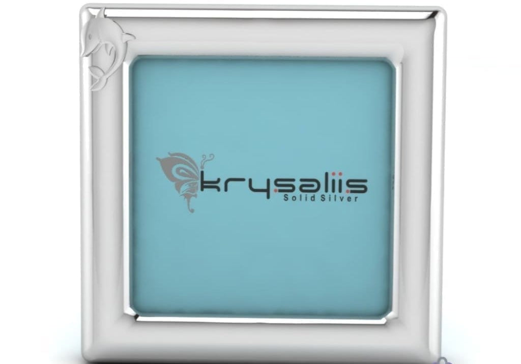 Silver Plated Dolphin Motif on a Square Baby Photo Frame