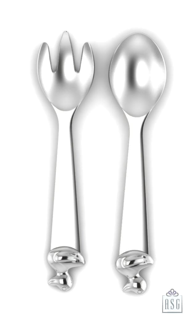Sterling Silver Baby Spoon & Fork Set - The Duck Set