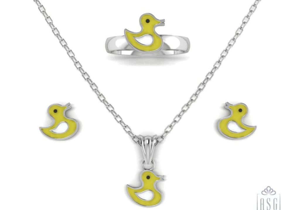 Sterling Silver Duck Baby Jewellery Set