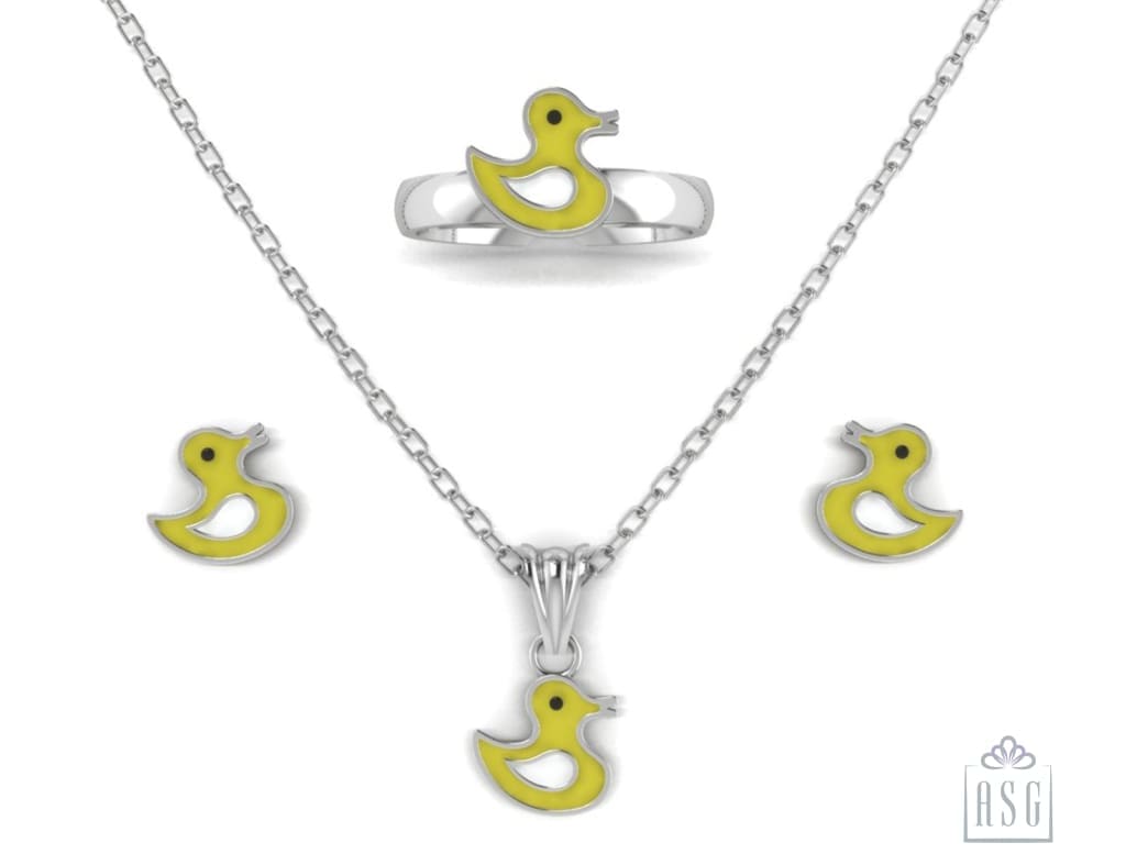 Sterling Silver Duck Baby Jewellery Set
