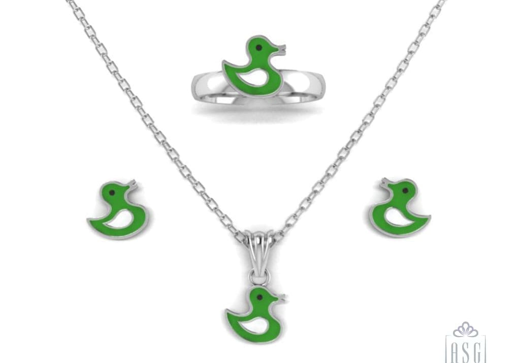 Sterling Silver Duck Baby Jewellery Set