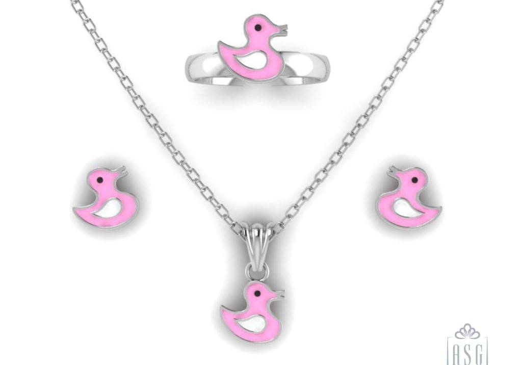 Sterling Silver Duck Baby Jewellery Set