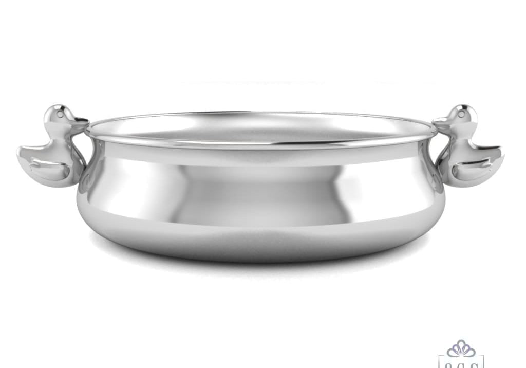 Sterling Silver Bowl for Baby and Child - Duck Feeding Porringer