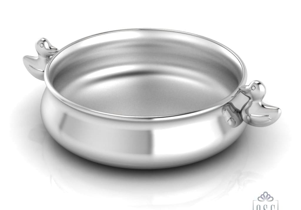 Sterling Silver Bowl for Baby and Child - Duck Feeding Porringer