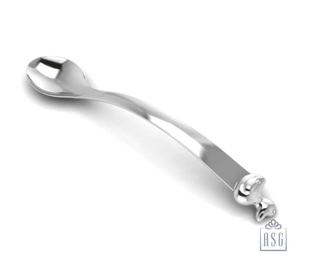Sterling Silver Spoon for Baby and Child - Curved handle with Duck