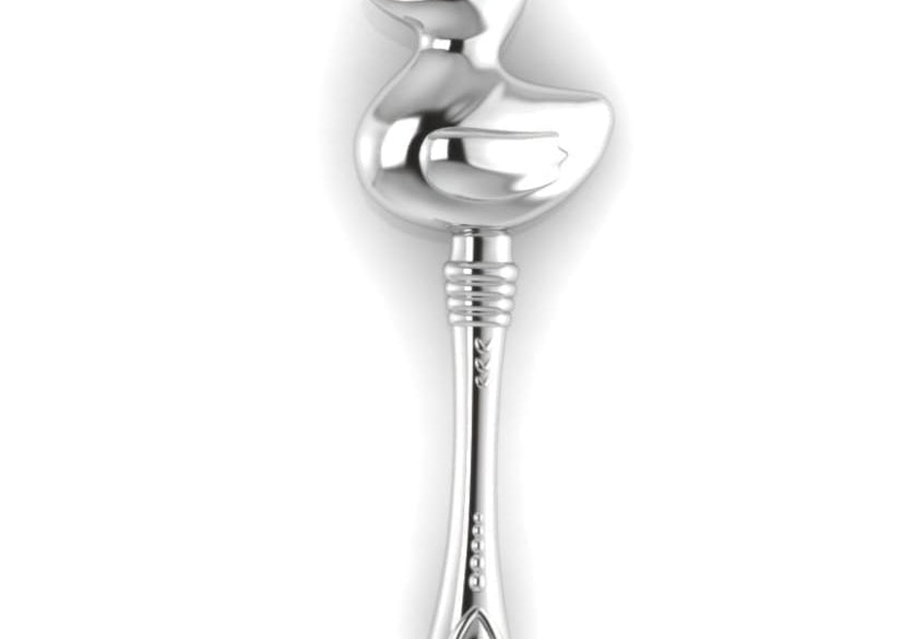 Sterling Silver Duck Baby Rattle