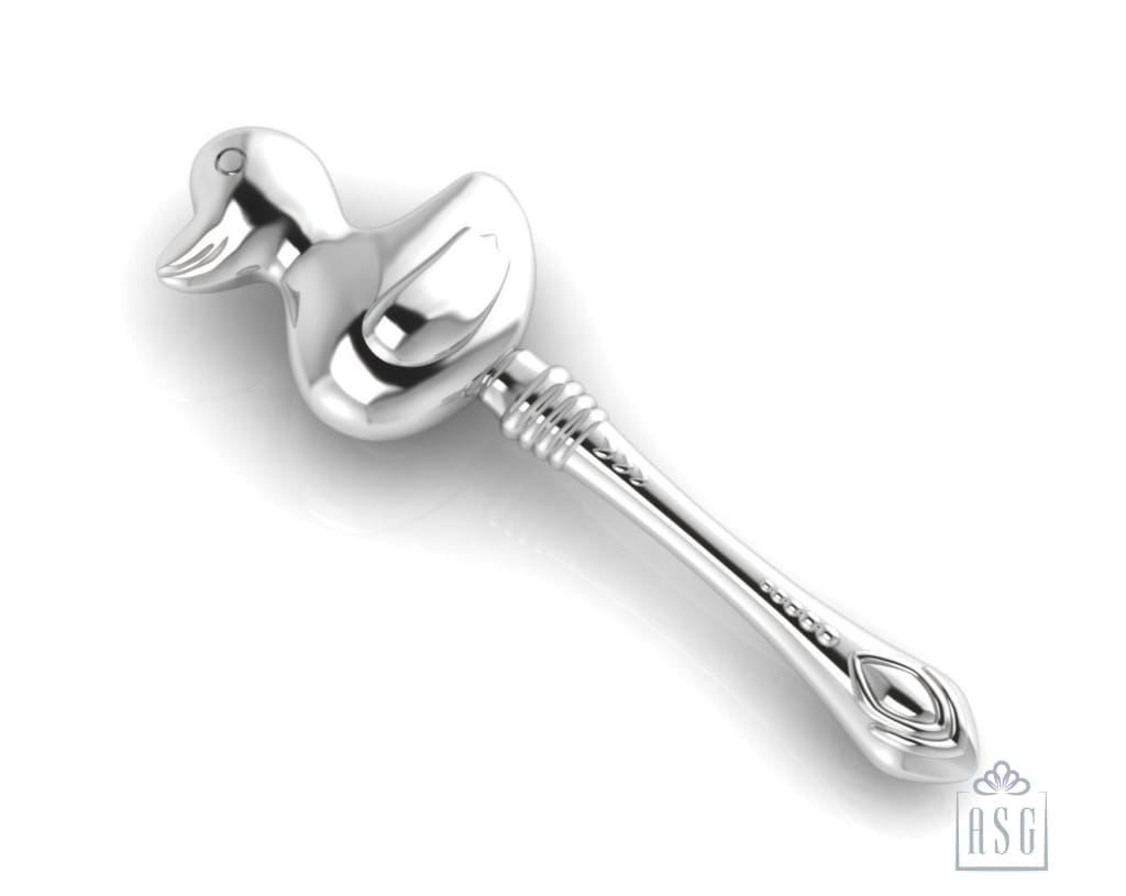 Sterling Silver Duck Baby Rattle