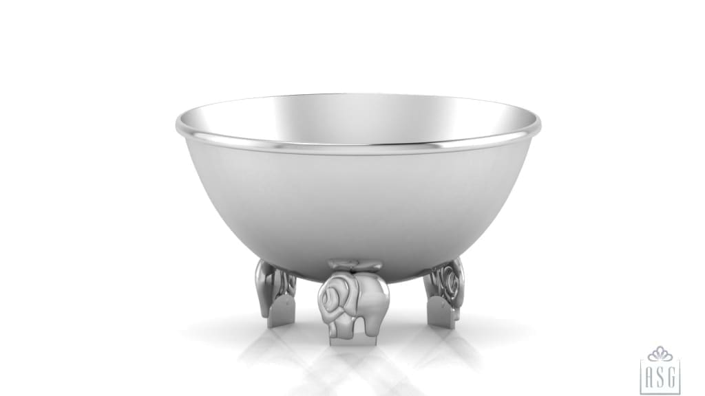 Sterling Silver Bowl for Baby and Child - Elephant supports