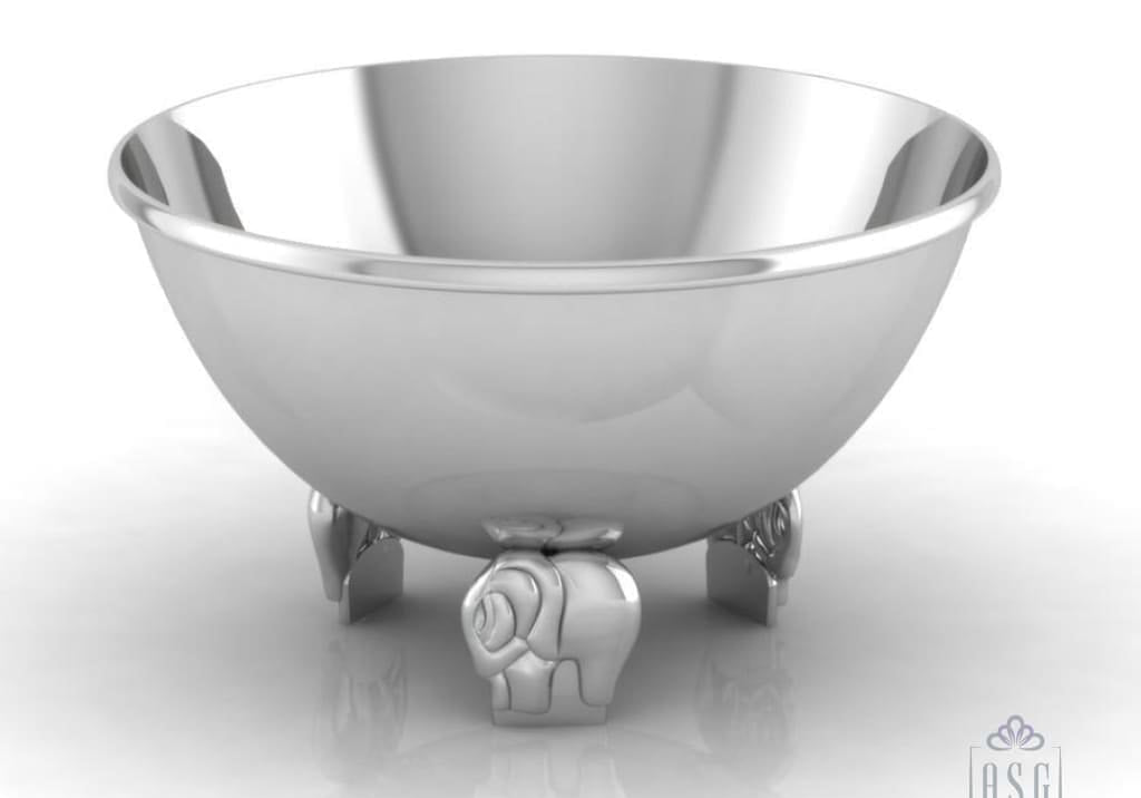 Sterling Silver Bowl for Baby and Child - Elephant supports