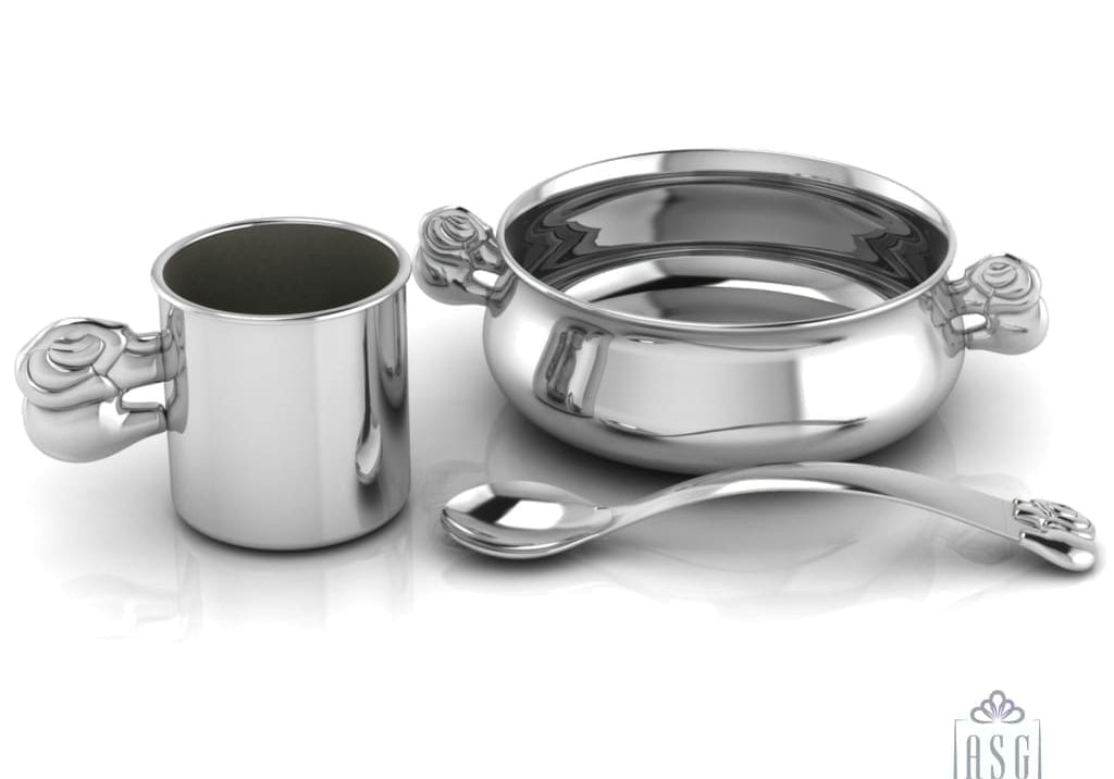 Sterling Silver Dinner Set for Baby and Child - Elephant Feeding Set