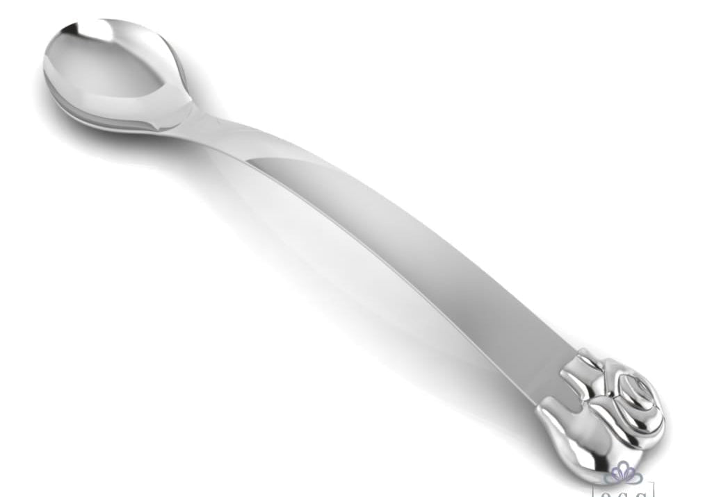 Sterling Silver Baby Spoon for Baby and Child - Curved handle with Elephant