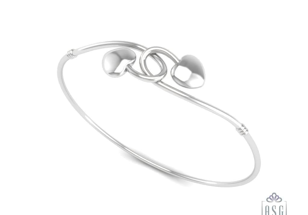 Sterling Silver Bracelet Kada with entwined Hearts