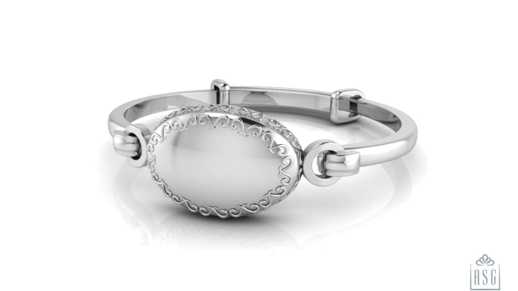 Sterling Silver Baby Bracelet Kada adjustable with engravable oval plaque