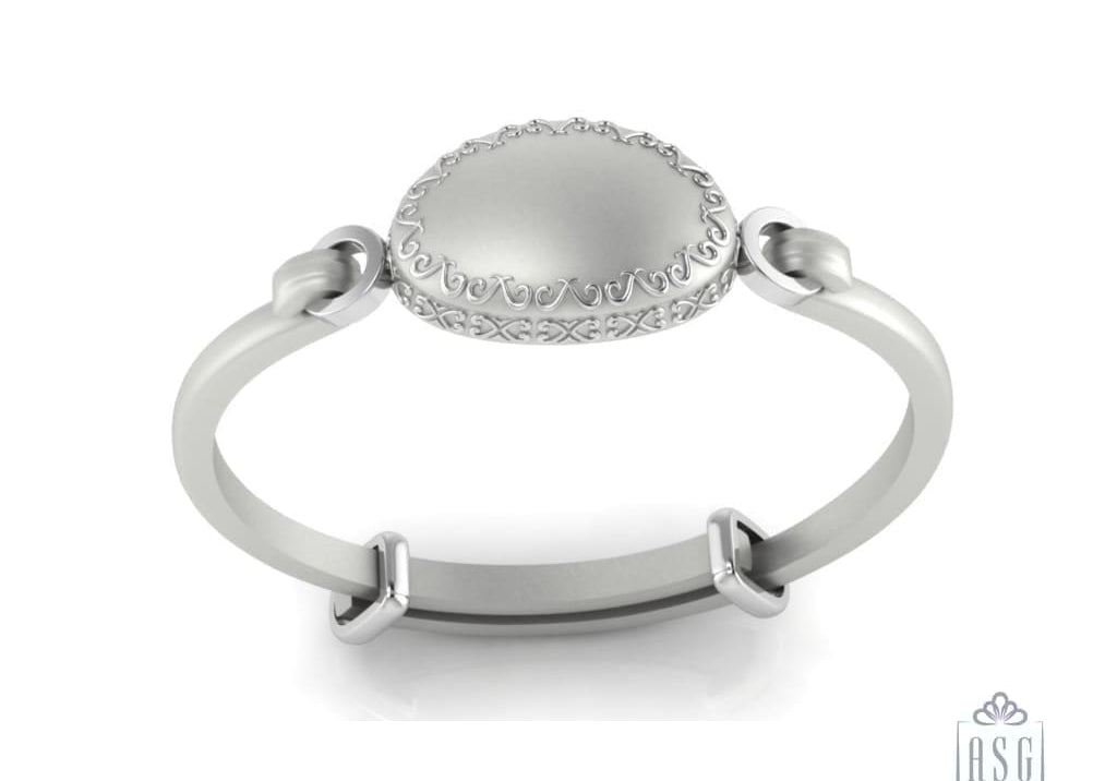 Sterling Silver Baby Bracelet Kada adjustable with engravable oval plaque