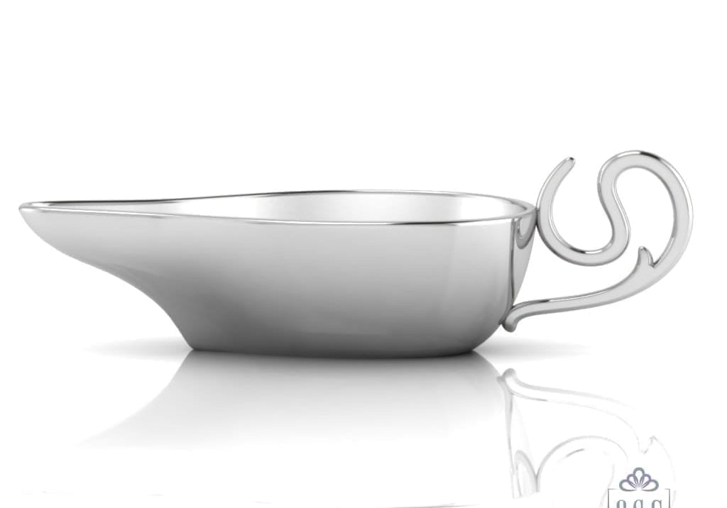 Sterling Silver Baby Feeder - Flat Medicine Porringer with a Curve Handle