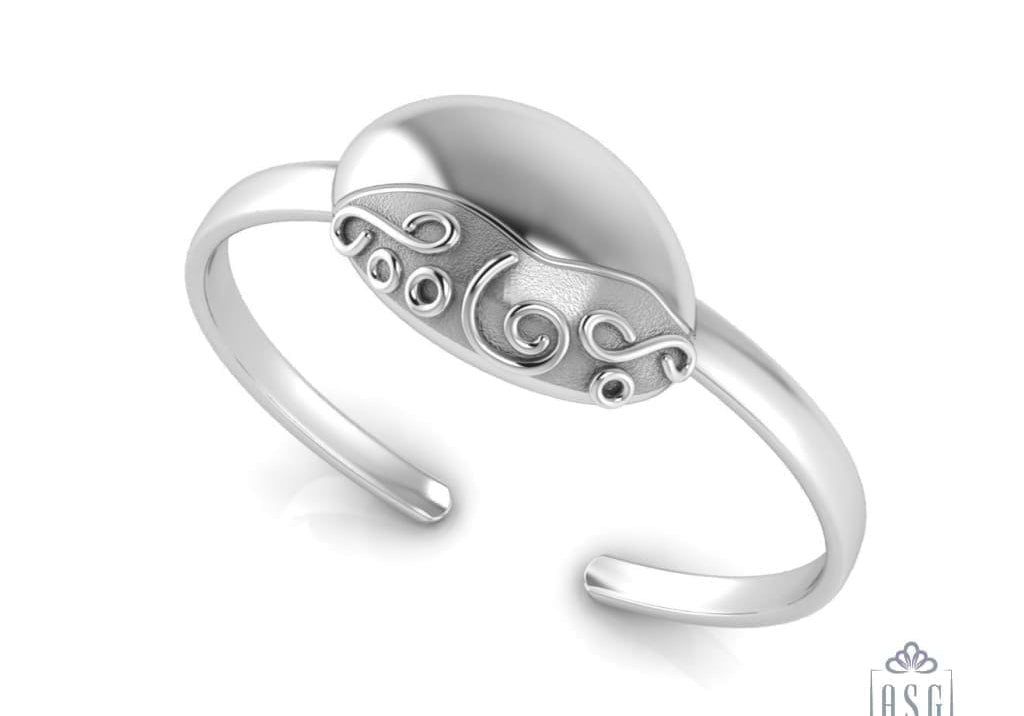 Sterling Silver Baby Cuff Kada with floral oval centre for engraving