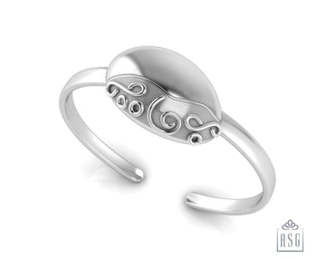 Sterling Silver Baby Cuff Kada with floral oval centre for engraving