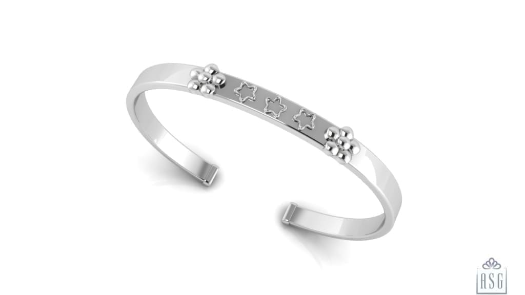 Sterling Silver Baby Cuff Kada with flowers and stars