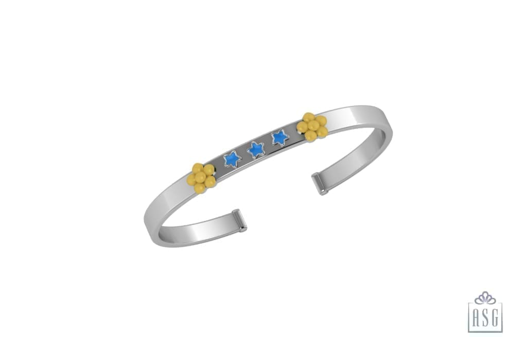 Sterling Silver Baby Cuff Kada with flowers and stars