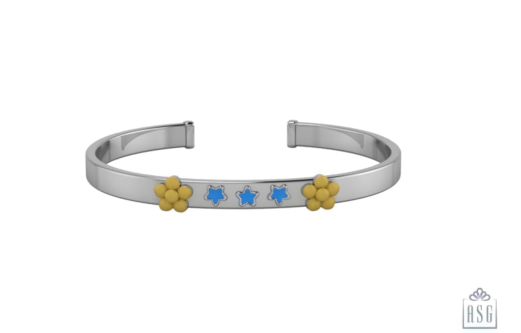 Sterling Silver Baby Cuff Kada with flowers and stars