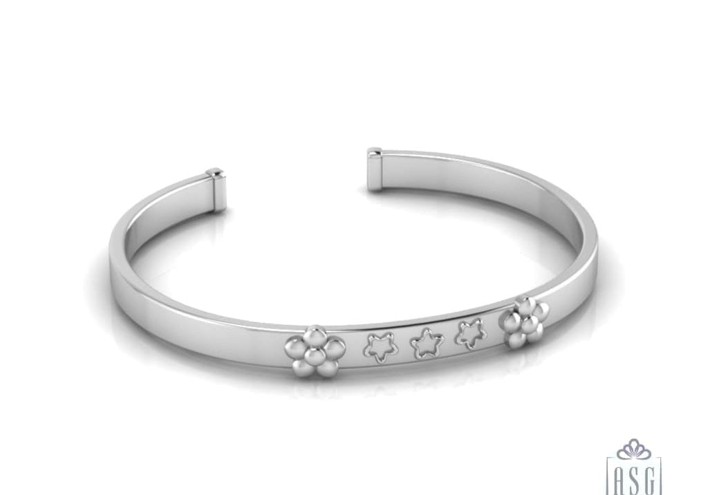 Sterling Silver Baby Cuff Kada with flowers and stars