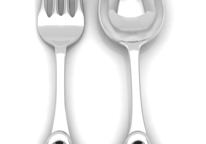 Sterling Silver Baby Spoon & Fork Set - 3D Heart