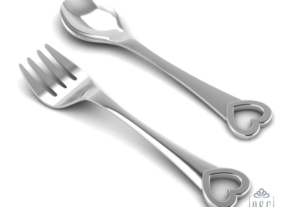 Sterling Silver Baby Spoon & Fork Set - Classic Heart