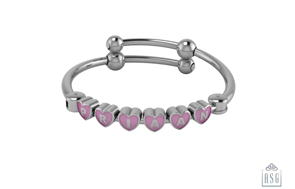 Sterling Silver Heart Babykubes On Plain Pipe Adjustable Bracelet Kada Babykubes Baby Kada Bracelets