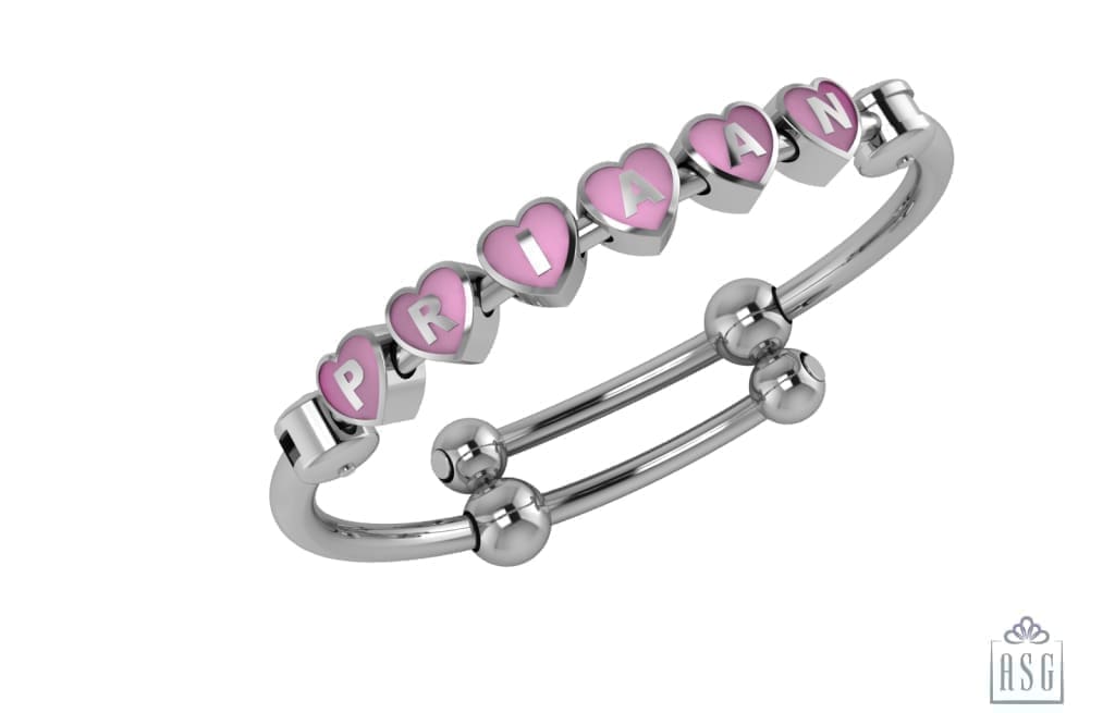 Sterling Silver Heart Babykubes On Plain Pipe Adjustable Bracelet Kada Babykubes Baby Kada Bracelets