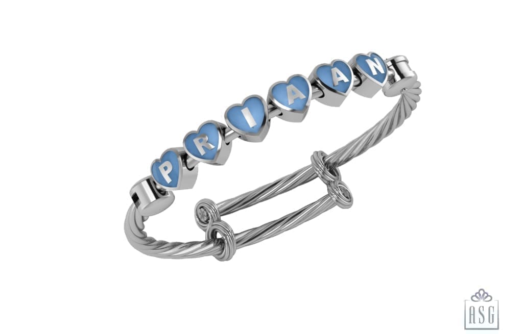 Sterling Silver Heart Babykubes On Twisted Adjustable Bracelet Kada Blue Babykubes Baby Kada