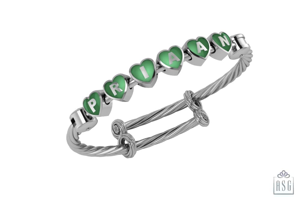 Sterling Silver Heart Babykubes On Twisted Adjustable Bracelet Kada Green Babykubes Baby Kada