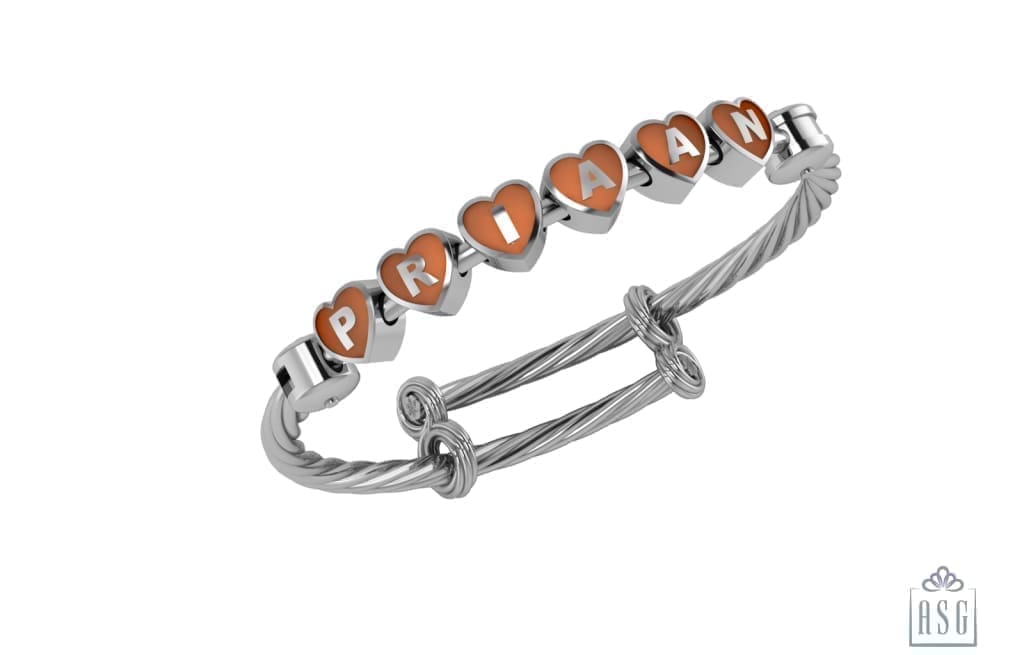 Sterling Silver Heart Babykubes On Twisted Adjustable Bracelet Kada Orange Babykubes Baby Kada