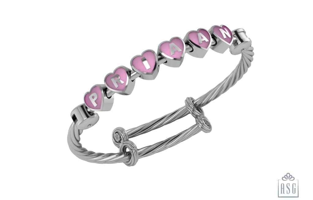 Sterling Silver Heart Babykubes On Twisted Adjustable Bracelet Kada Pink Babykubes Baby Kada