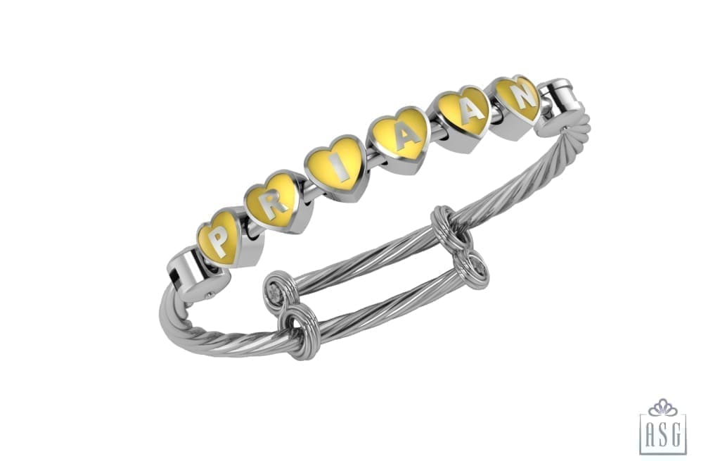 Sterling Silver Heart Babykubes On Twisted Adjustable Bracelet Kada Yellow Babykubes Baby Kada