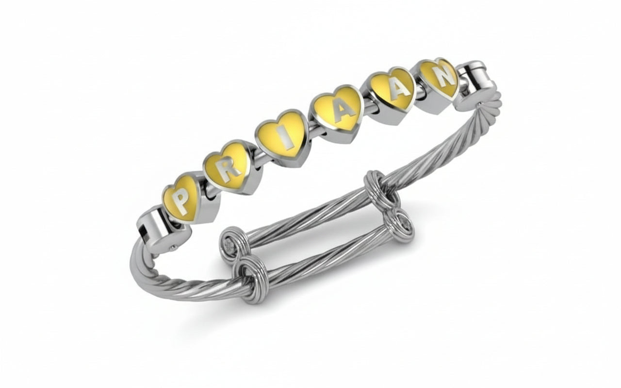 Sterling Silver Heart Babykubes On Twisted Adjustable Bracelet Kada Yellow Babykubes Baby Kada