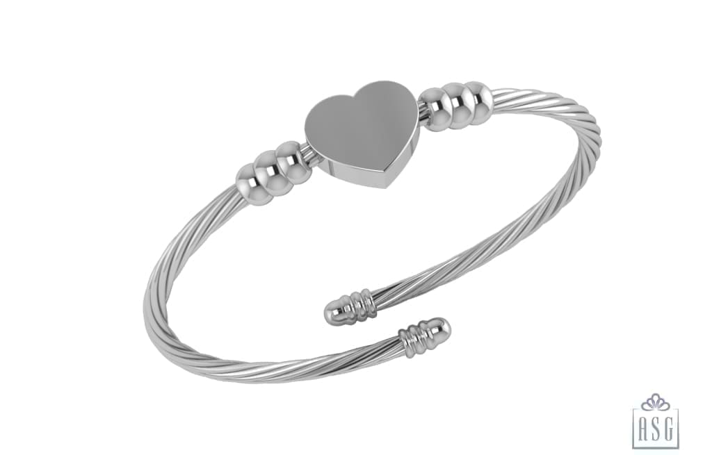 Sterling Silver Baby Bracelet Kada Heart centre with flexible twisted design