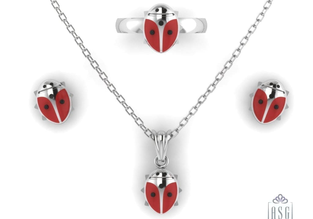 Sterling Silver Lady Bug Baby Jewellery Set