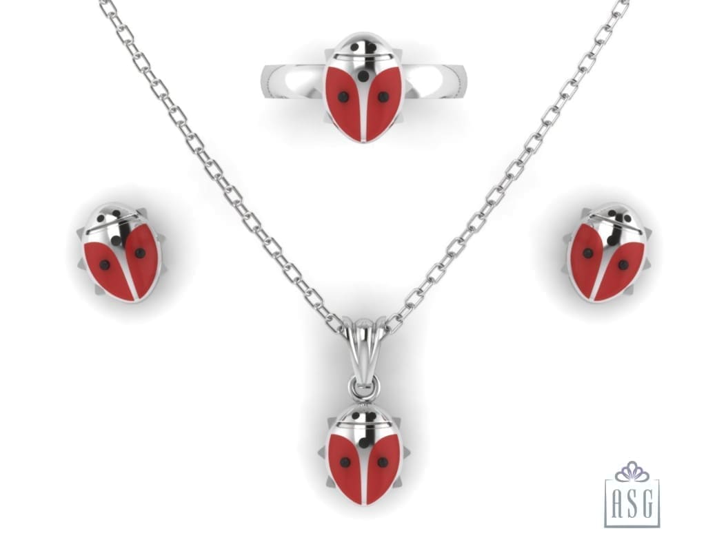 Sterling Silver Lady Bug Baby Jewellery Set