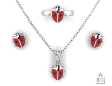 Sterling Silver Lady Bug Baby Jewellery Set