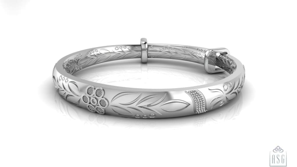 Sterling Silver Baby Bracelet Kada adjustable with leaf embossed design