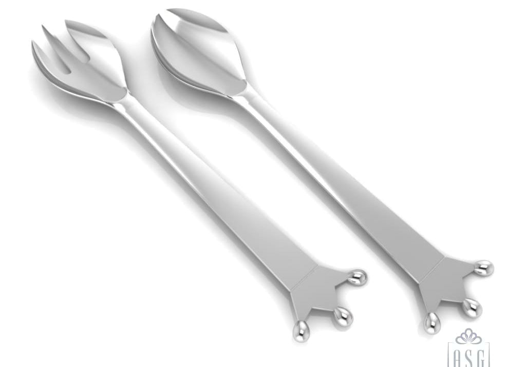 Sterling Silver Baby Spoon & Fork Set - Majestic Crown