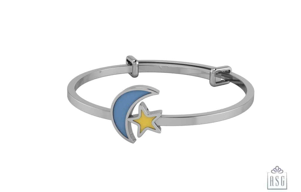 Sterling Silver Baby Bracelet Kada adjustable with moon and star