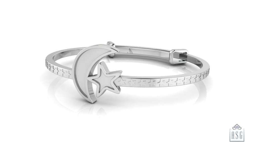 Sterling Silver Baby Bracelet Kada adjustable with moon and star