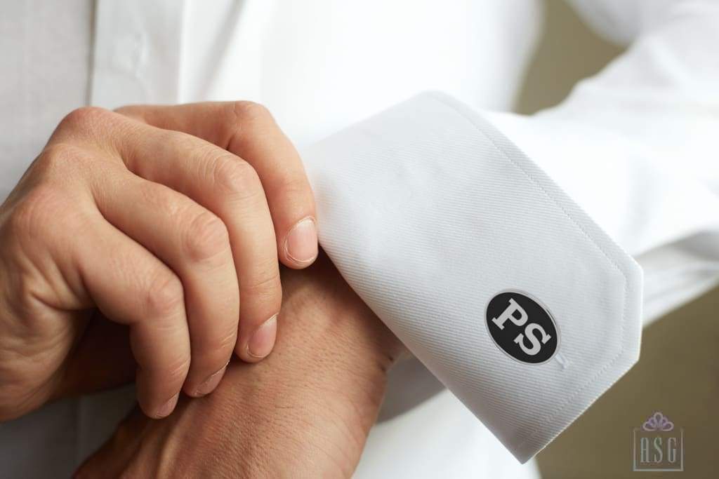 Personalised Sterling Silver Cufflinks Oval Enamelled For Men Black