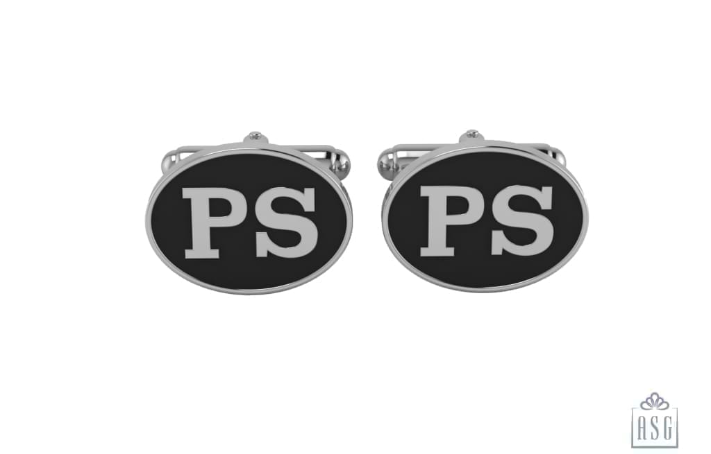 Personalised Sterling Silver Cufflinks Oval Enamelled For Men
