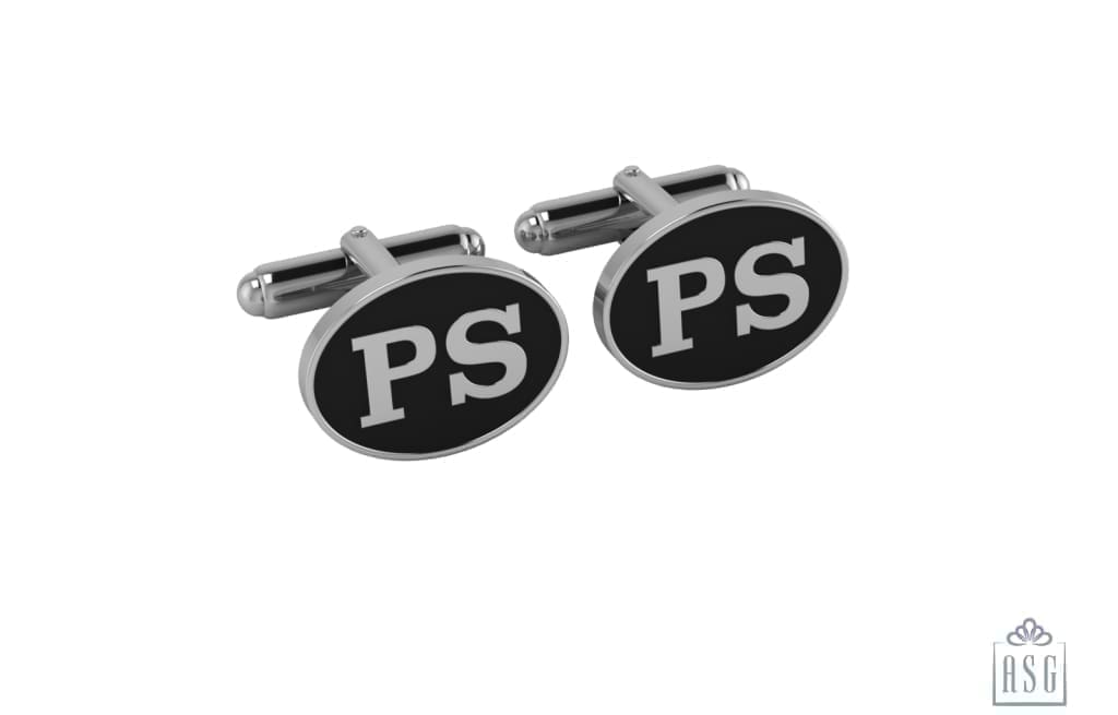 Personalised Sterling Silver Cufflinks Oval Enamelled For Men Black